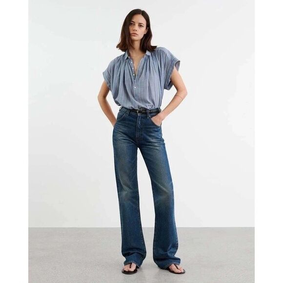 Nili Lotan Normandy Shirt Tunic Top Striped Printed Cotton Oversized XS 283740 - Picture 3 of 10